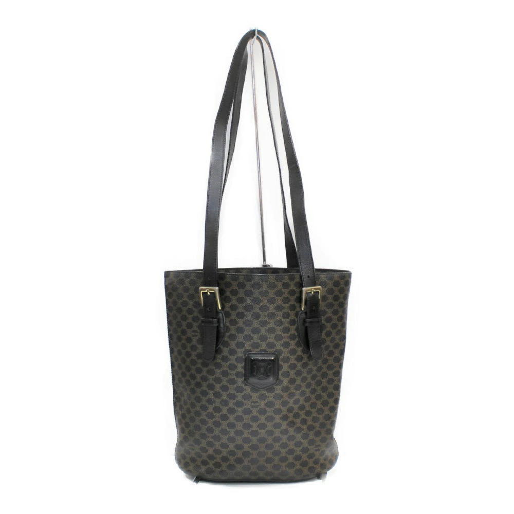 CELINE Macadam Tote Bag Black Leather Handbag Shoulder